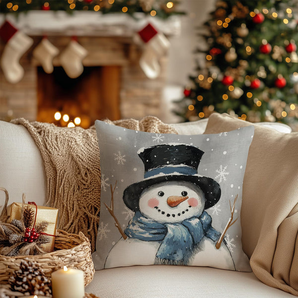 Christmas Pillow Cover 18X18 Set of 2,Christmas Trees Snowman Snowflakes