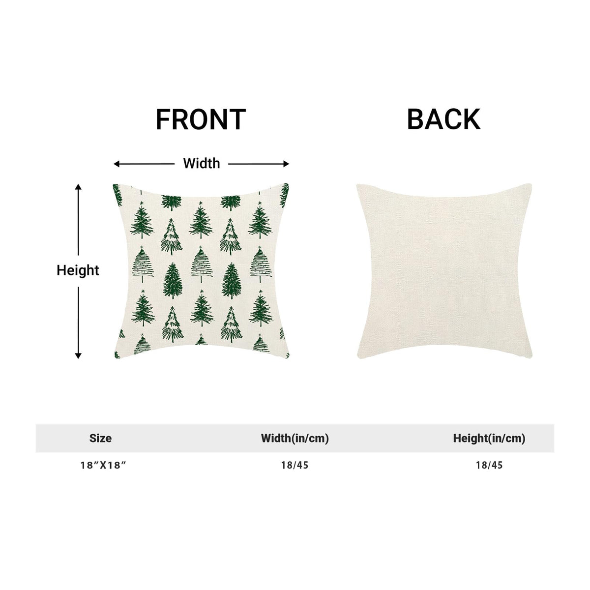 Christmas Pillow Covers 18x18 Inch Set of 2 Green Christmas Trees Throw Pillows Case