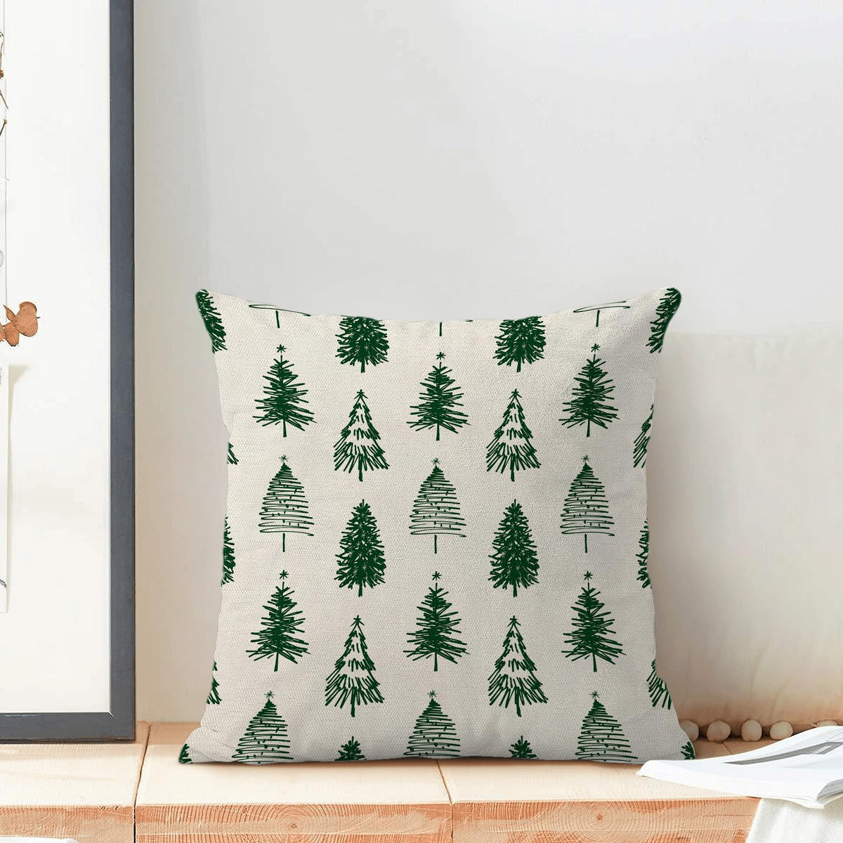 Christmas Pillow Covers 18x18 Inch Set of 2 Green Christmas Trees Throw Pillows Case