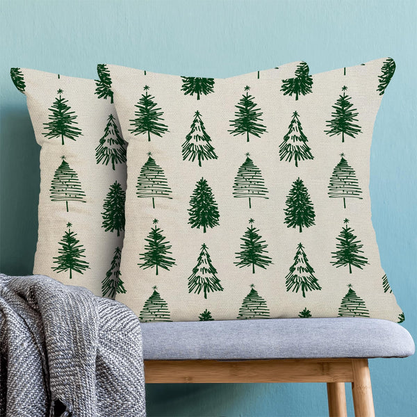 Christmas Pillow Covers 18x18 Inch Set of 2 Green Christmas Trees Throw Pillows Case