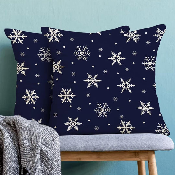 Christmas Pillow Covers 18x18 Inch Set of 2, Navy Blue Snowflakes Decorative Throw Pillow Covers