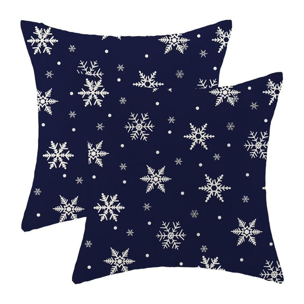 Christmas Pillow Covers 18x18 Inch Set of 2, Navy Blue Snowflakes Decorative Throw Pillow Covers