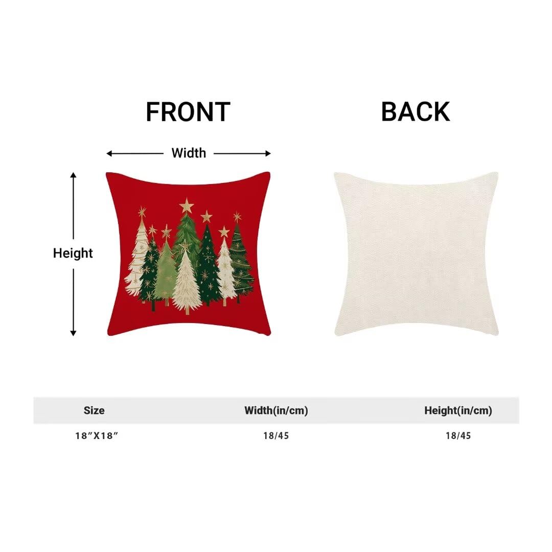 Christmas Pillow Covers 18 x 18 Inch Set of 2, Watercolor Red Christmas Tree Stars Decorative