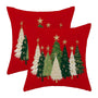 Christmas Pillow Covers 18 x 18 Inch Set of 2, Watercolor Red Christmas Tree Stars Decorative