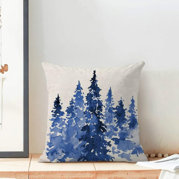 Christmas Pillow Covers 18 X 18 Inch Set of 2, Blue Christmas Trees Decoration Throw Pillow Covers