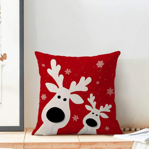 Merry Christmas Pillow Covers 18 x 18 Inch Set of 2, Winter Red Snowflake Deer Decorative Throw Pillow Covers