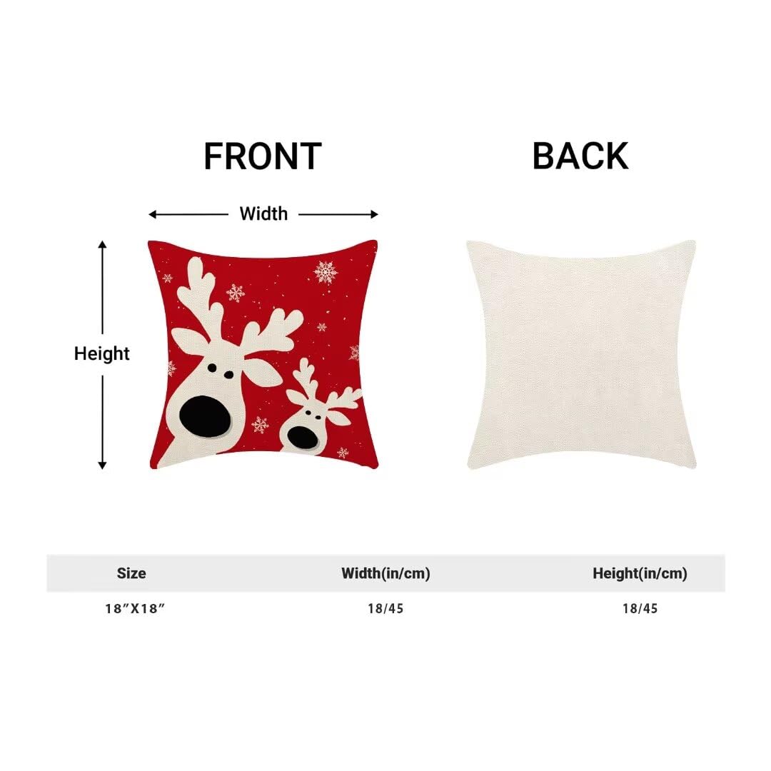 Merry Christmas Pillow Covers 18 x 18 Inch Set of 2, Winter Red Snowflake Deer Decorative Throw Pillow Covers