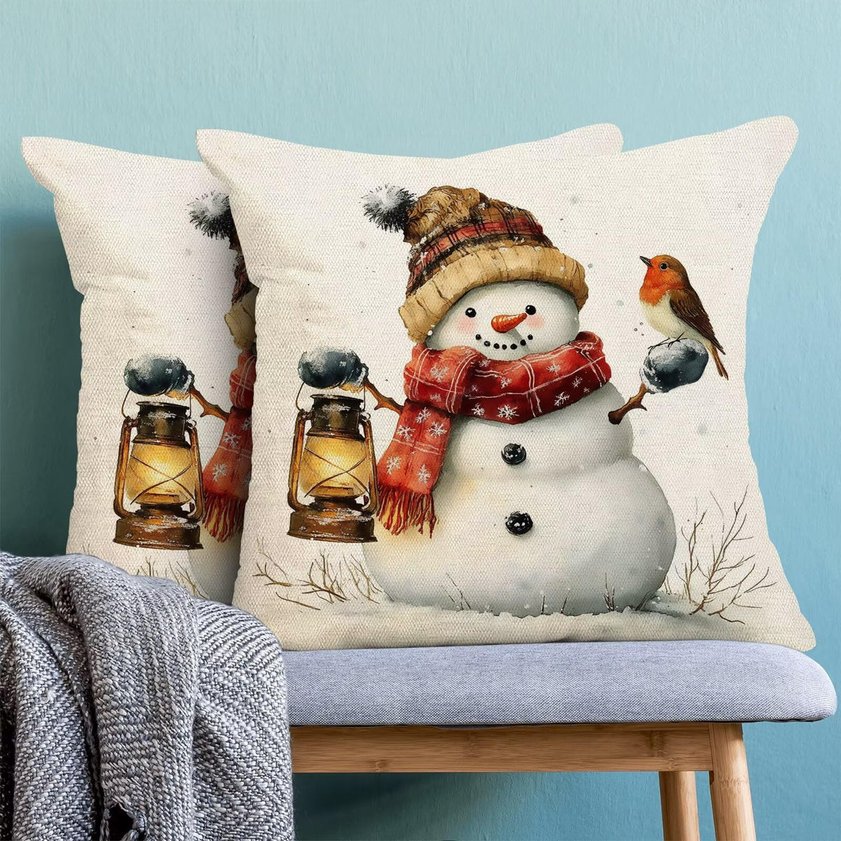 Snowman Pillow Covers 18x18 Inch Set of 2, Christmas Winter Throw Pillows