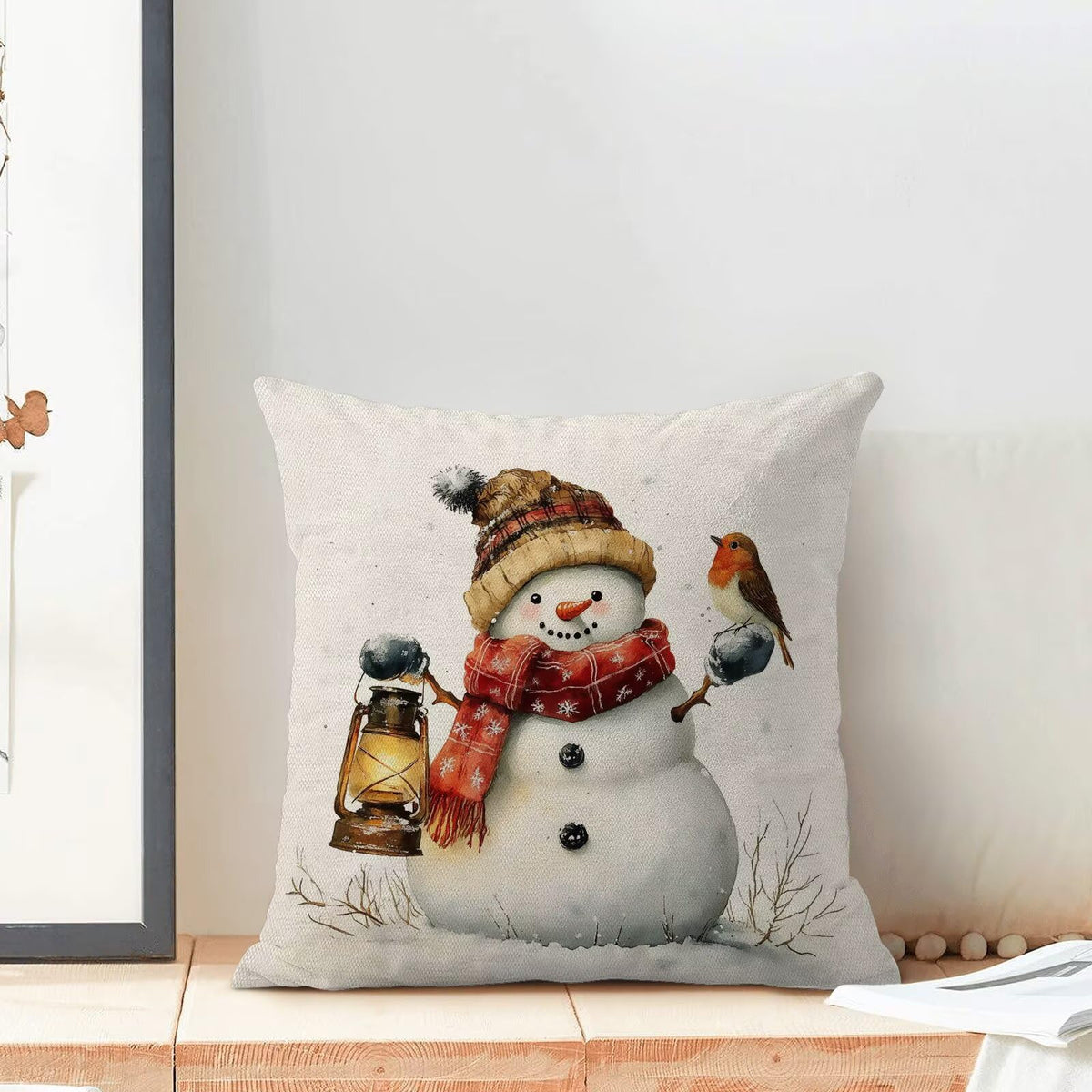 Snowman Pillow Covers 18x18 Inch Set of 2, Christmas Winter Throw Pillows