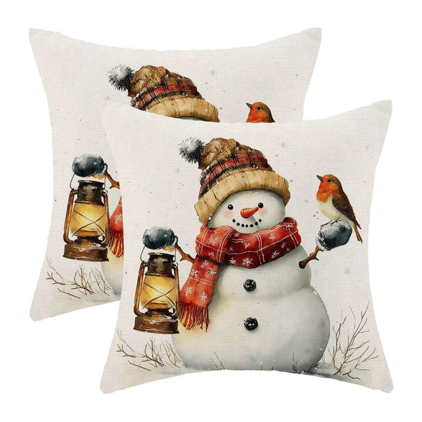 Snowman Pillow Covers 18x18 Inch Set of 2, Christmas Winter Throw Pillows