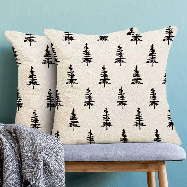 Christmas Pillow Covers 18x18 Inch Set of 2, White Black Christmas Tree