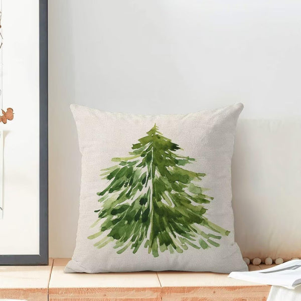 Christmas Tree Pillow Covers 18 x 18 Inch Set of 2, Nature Forest Watercolor Green Tree
