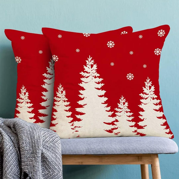 Christmas Pillow Covers 18x18 Inch Set of 2, Red Christmas Tree Snowflake Decorative