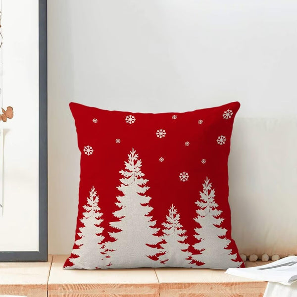 Christmas Pillow Covers 18x18 Inch Set of 2, Red Christmas Tree Snowflake Decorative