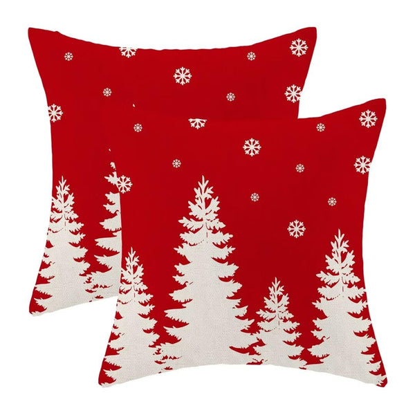 Christmas Pillow Covers 18x18 Inch Set of 2, Red Christmas Tree Snowflake Decorative