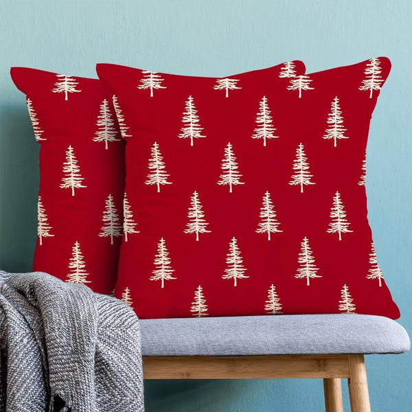 Christmas Pillow Covers 18x18 Inch Set of 2, Red Christmas Tree Decorative