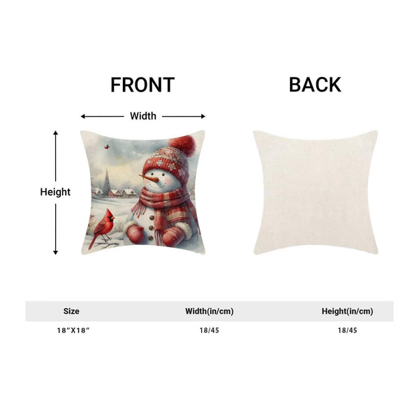 Snowman Pillow Covers 18x18 Inch Set of 2, Christmas Red Cardinal Bird
