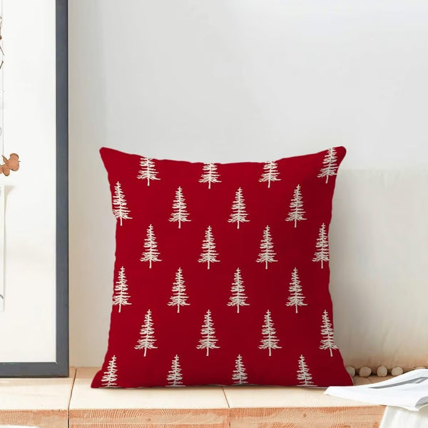 Christmas Pillow Covers 18x18 Inch Set of 2, Red Christmas Tree Decorative