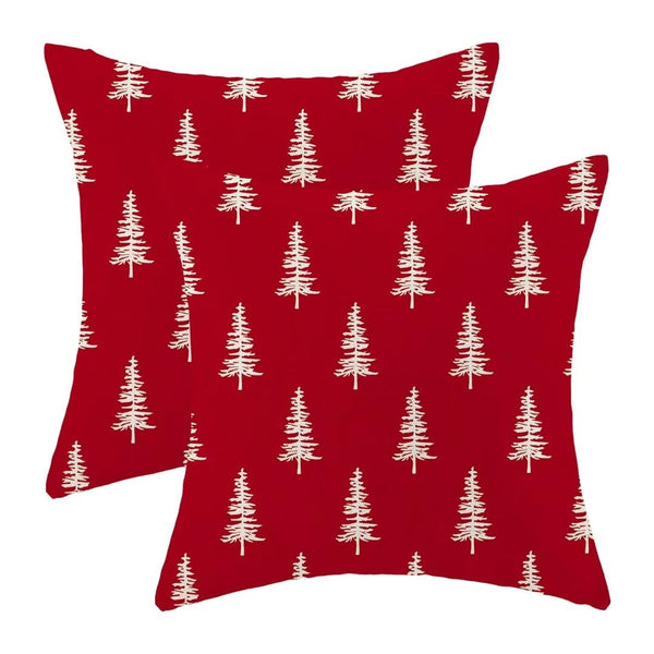 Christmas Pillow Covers 18x18 Inch Set of 2, Red Christmas Tree Decorative