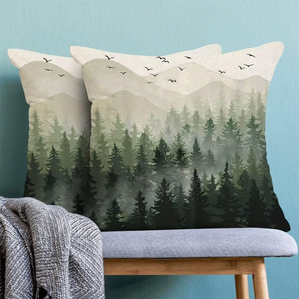 Christmas Pillow Covers 18x18 Inch Set of 2 Green Misty Forest Decorative