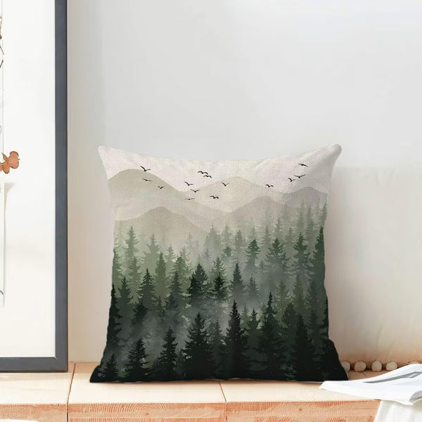 Christmas Pillow Covers 18x18 Inch Set of 2 Green Misty Forest Decorative