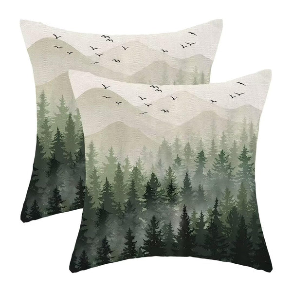 Christmas Pillow Covers 18x18 Inch Set of 2 Green Misty Forest Decorative