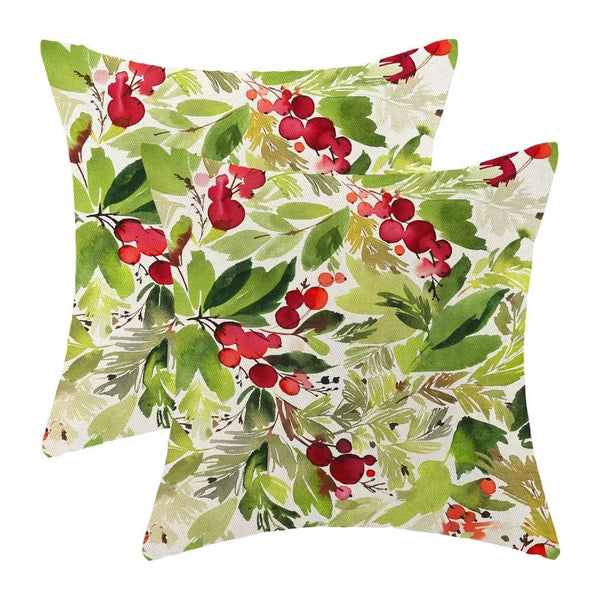 Watercolor Holly Christmas Pillow Covers 18x18 Inch Set of 2,Xmas Holiday Decorative