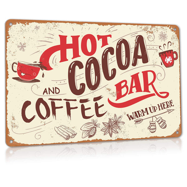 Hot Cocoa Bar Sign Vintage Christmas Coffee Station Wall Decor Metal Signs