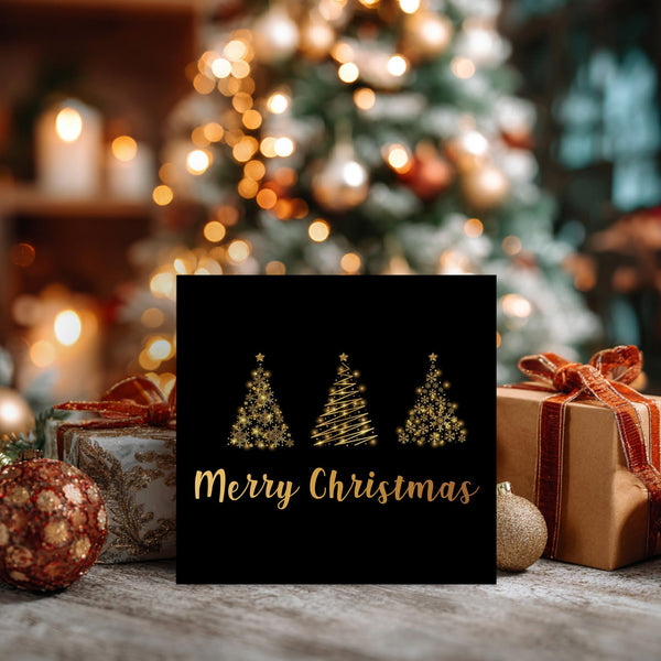 Christmas Wooden Box Sign, Black and Gold Christmas Tree Winter Wood Block Box Sign