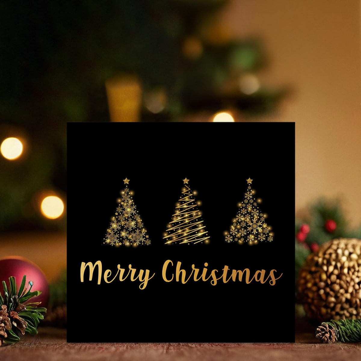 Christmas Wooden Box Sign, Black and Gold Christmas Tree Winter Wood Block Box Sign