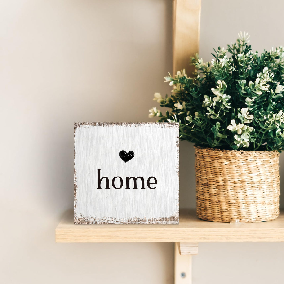 Home Sign, Home Signs for House Decor, Welcome Sign, Rustic Farmhouse Desk Decor Wood Block Box