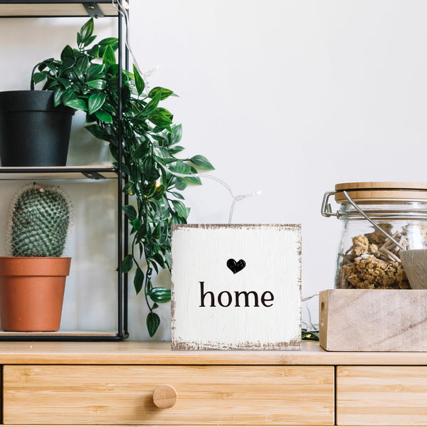Home Sign, Home Signs for House Decor, Welcome Sign, Rustic Farmhouse Desk Decor Wood Block Box