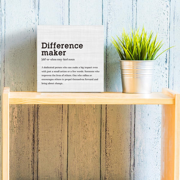 Difference Maker Definition Home Office Decor Wooden Box Sign, Motivational Farmhouse Decorative Positive