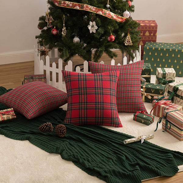 Velvet Pack of 2 Christmas Plaid Decorative Throw Pillow Covers Scottish Tartan Cushion Case