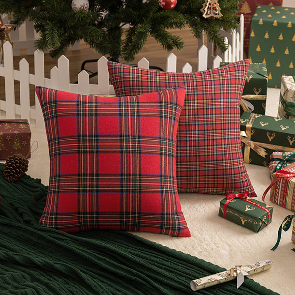 Velvet Pack of 2 Christmas Plaid Decorative Throw Pillow Covers Scottish Tartan Cushion Case
