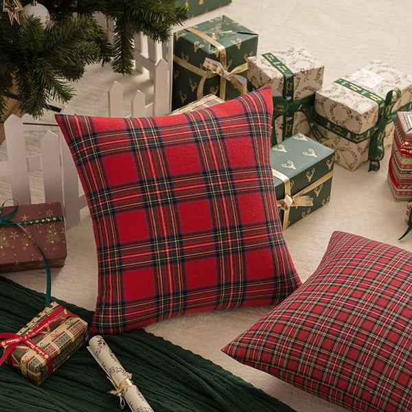 Velvet Pack of 2 Christmas Plaid Decorative Throw Pillow Covers Scottish Tartan Cushion Case
