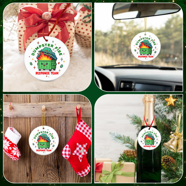 Christmas Funny Work Gifts for Coworkers - Ceramic Dumpster Fire Christmas Ornaments 2025