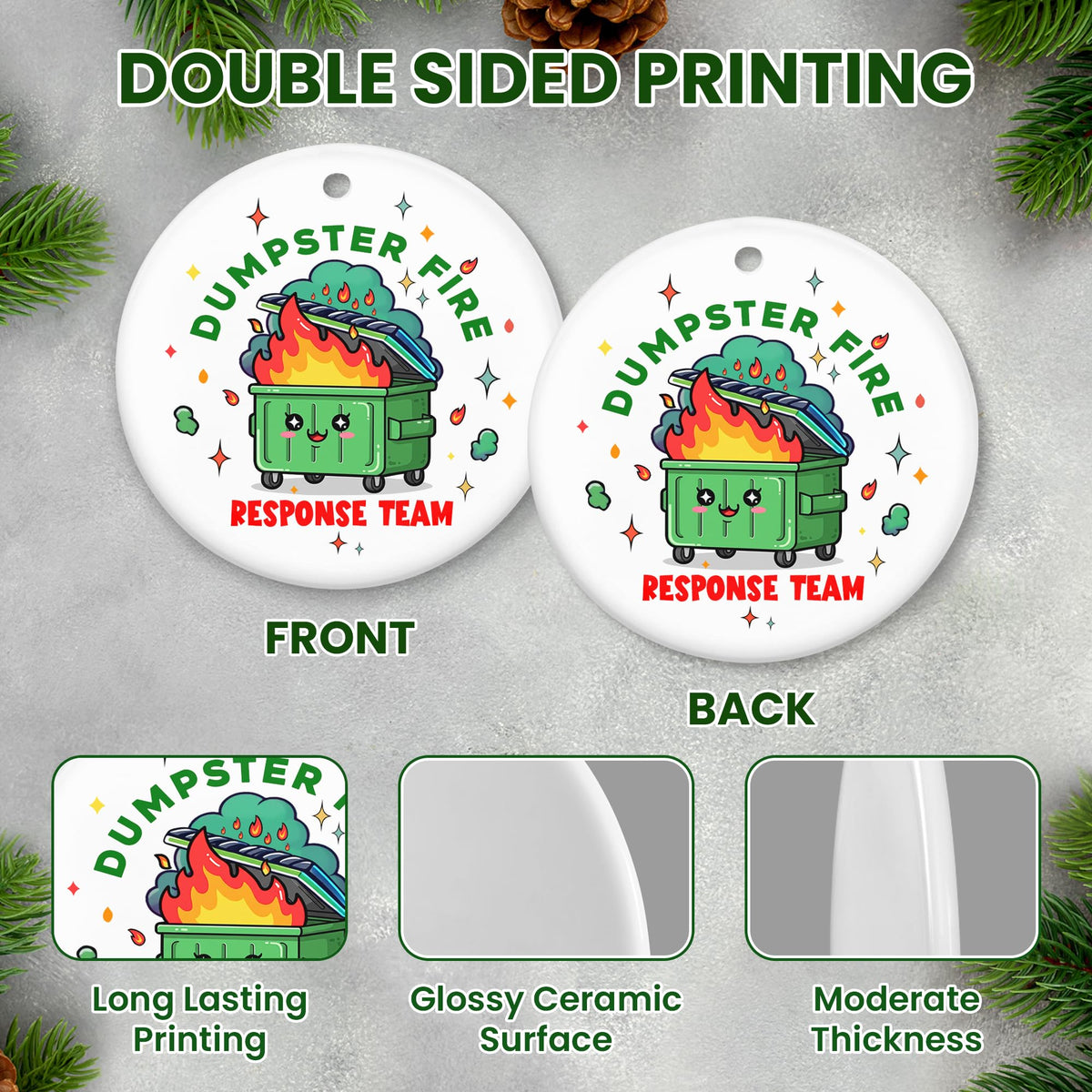 Christmas Funny Work Gifts for Coworkers - Ceramic Dumpster Fire Christmas Ornaments 2025