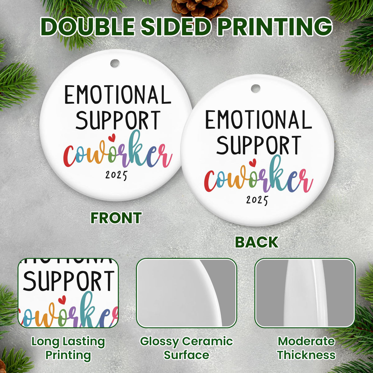 Christmas Coworker Gifts for Women Friends - Emotional Support Ceramic Christmas Ornaments 2025