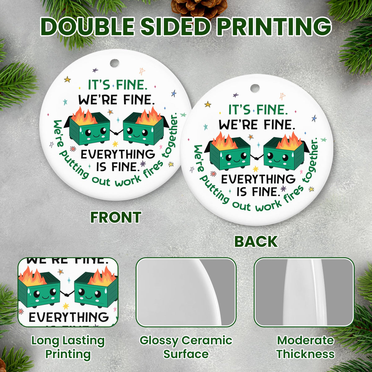 Christmas Funny Work Gifts for Coworkers - Ceramic Dumpster Fire Christmas Ornaments 2025