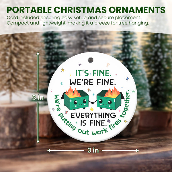 Christmas Funny Work Gifts for Coworkers - Ceramic Dumpster Fire Christmas Ornaments 2025