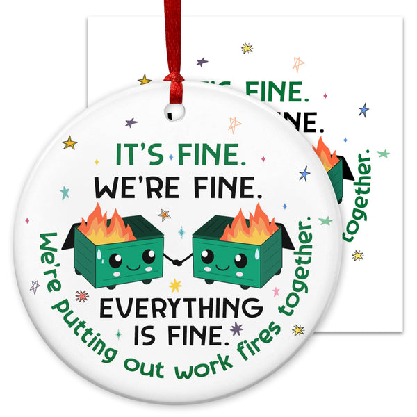 Christmas Funny Work Gifts for Coworkers - Ceramic Dumpster Fire Christmas Ornaments 2025