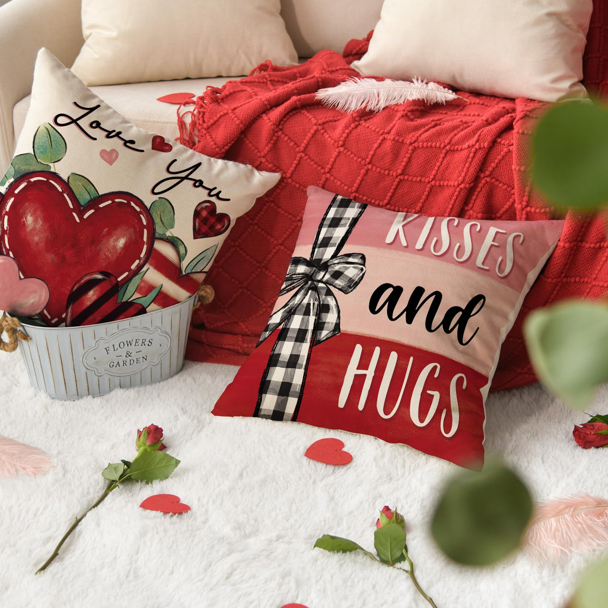 All You Need is Love Valentine's Day Throw Pillow Covers, 18 x 18 Inch Valentine Heart Stripes