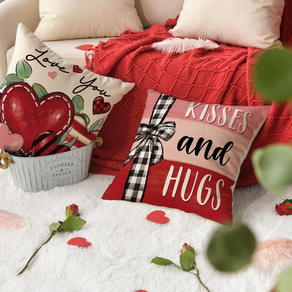 All You Need is Love Valentine's Day Throw Pillow Covers, 18 x 18 Inch Valentine Heart Stripes