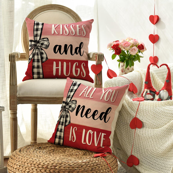 All You Need is Love Valentine's Day Throw Pillow Covers, 18 x 18 Inch Valentine Heart Stripes
