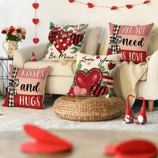 All You Need is Love Valentine's Day Throw Pillow Covers, 18 x 18 Inch Valentine Heart Stripes