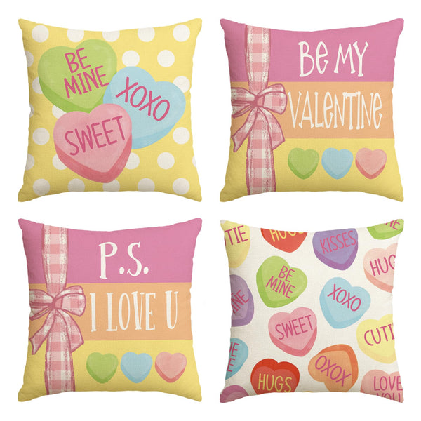 Be My Valentine Red Candy Heart Throw Pillow Covers, 18 x 18 Inch Valentine Stripes