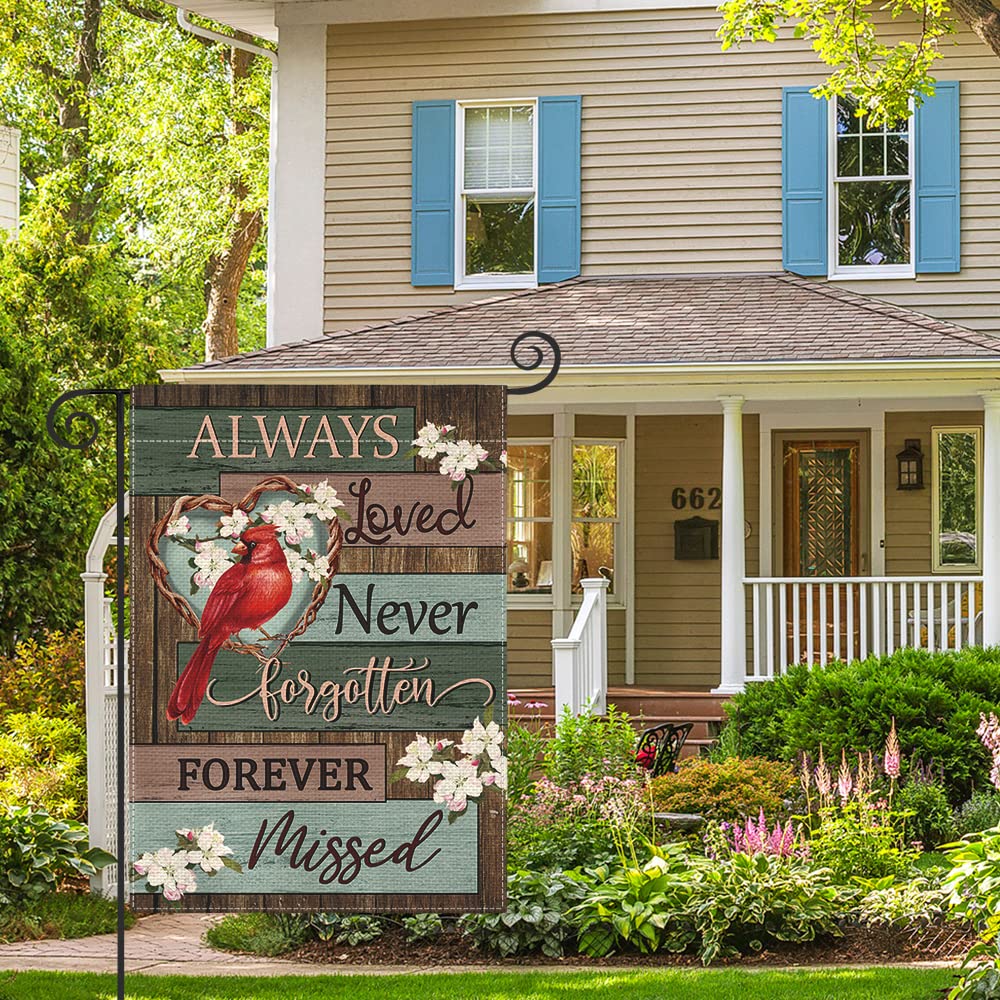 Cardinal Memorial Garden Flag 12x18 Inch 1 Sided Outside, Always Loved Never Forgotten