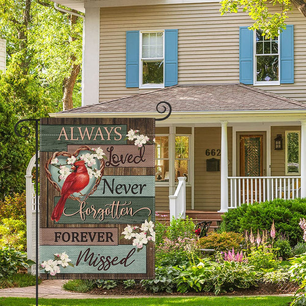 Cardinal Memorial Garden Flag 12x18 Inch 1 Sided Outside, Always Loved Never Forgotten