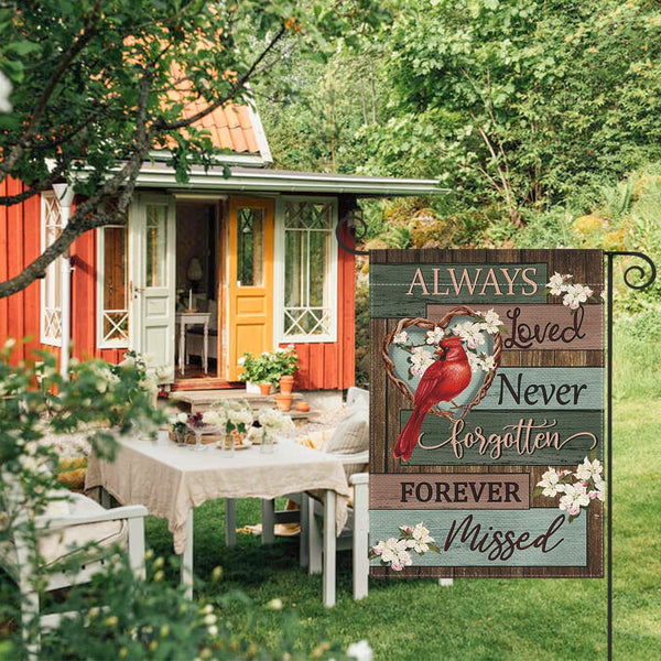 Cardinal Memorial Garden Flag 12x18 Inch 1 Sided Outside, Always Loved Never Forgotten